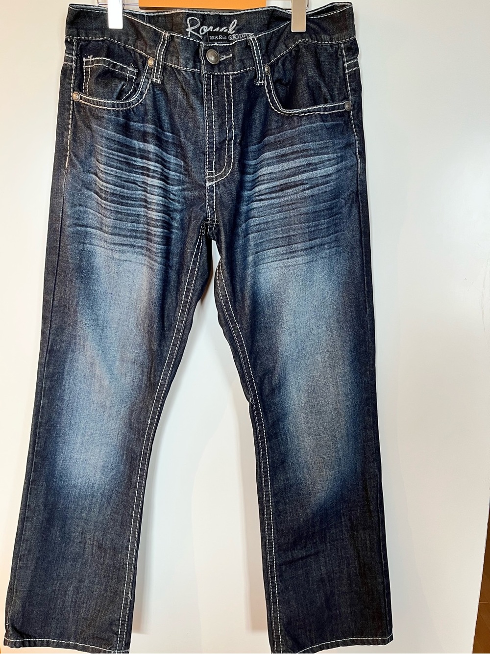 Royal Premium Men’s 34x30 Dark Wash Bootcut Jeans – Contrast Stitch